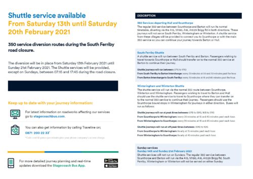 Sluice Road Closure – 350 Service Information 2